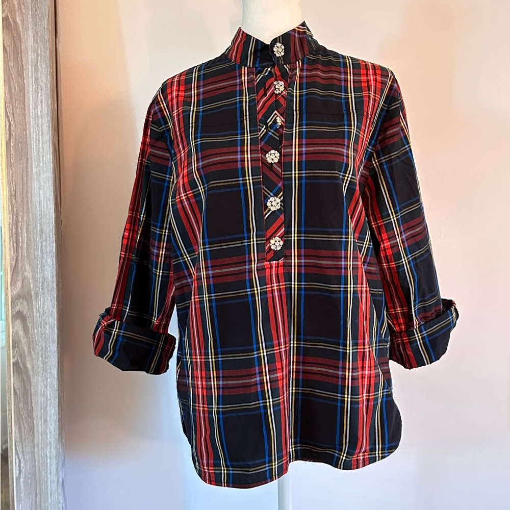 J Crew Rhinestone and Plaid Shirt